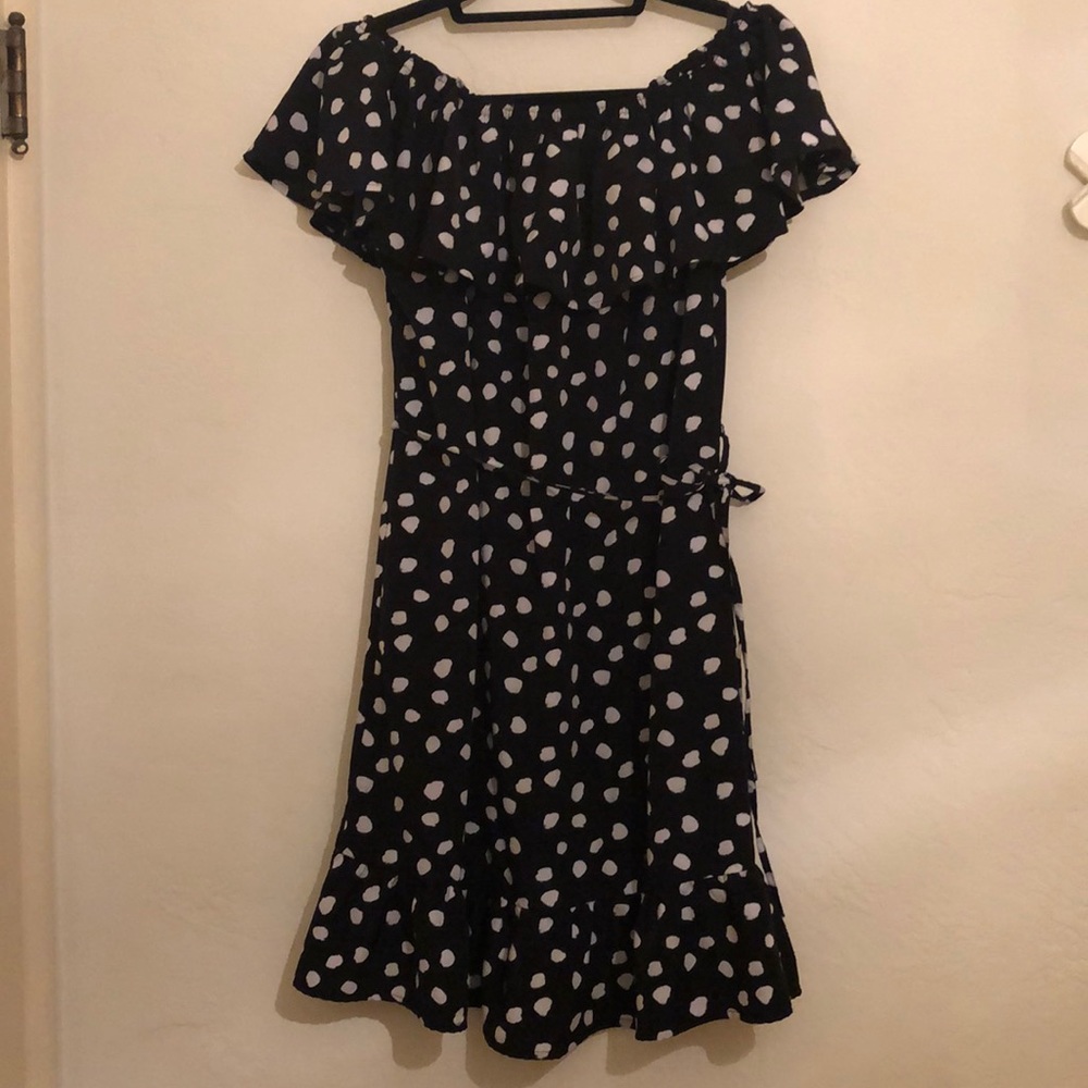 Cute Summery Black Polka Dot Off Shoulder Dress